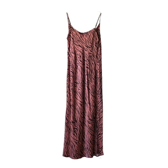 Anthropologie 90s Grunge Elyse Slip Dress Zebra Print Silky Drape Neck Midi Sz S - Picture 5 of 14